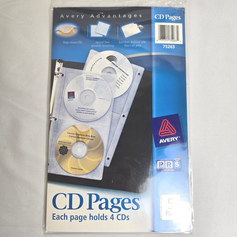 Avery Two-Sided CD Organizer Sheets for 3-Ring Binder, 75263, 4 Pages, Holds 16